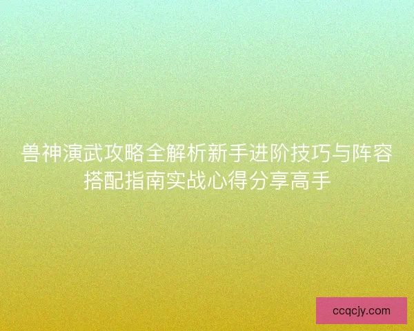 兽神演武攻略全解析新手进阶技巧与阵容搭配指南实战心得分享高手